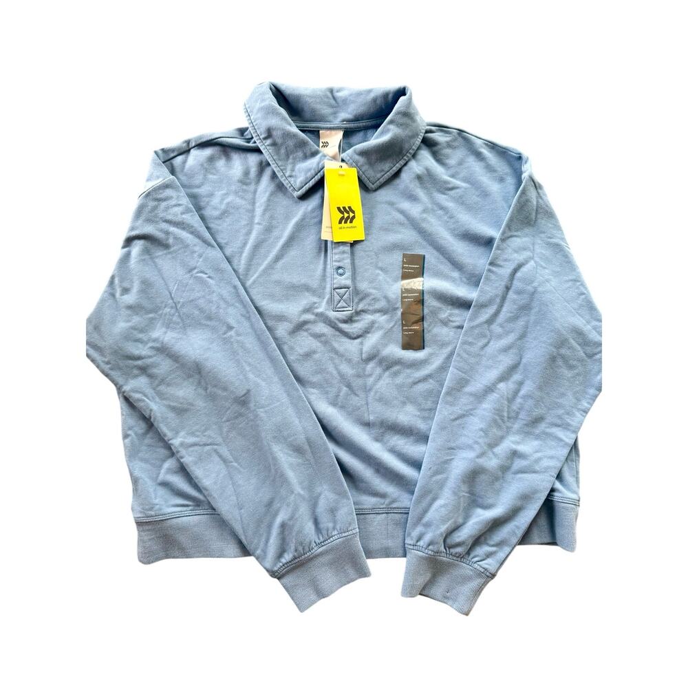 Men’s Blue Modal French Terry Long Sleeve Polo, Large, NWT